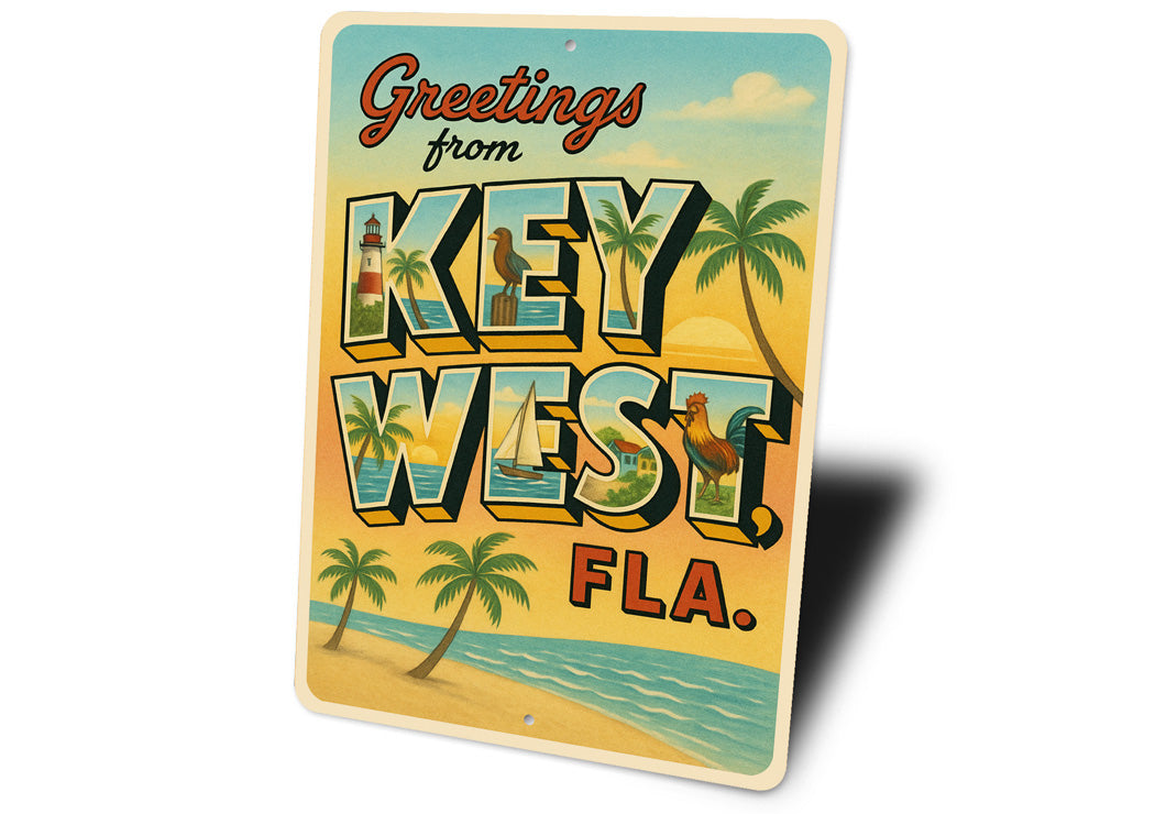 Greetings From Key West Island Paradise Postcard Sign