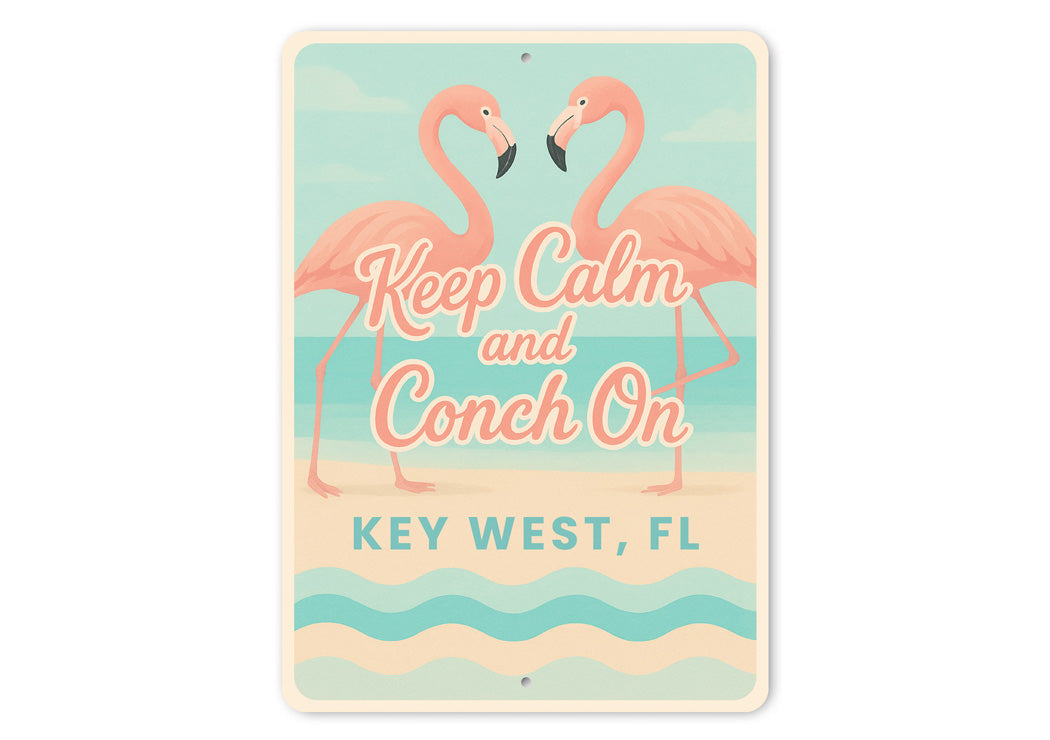 Flamingos Keep Calm And Conch On Pastel Beach Vibes Sign