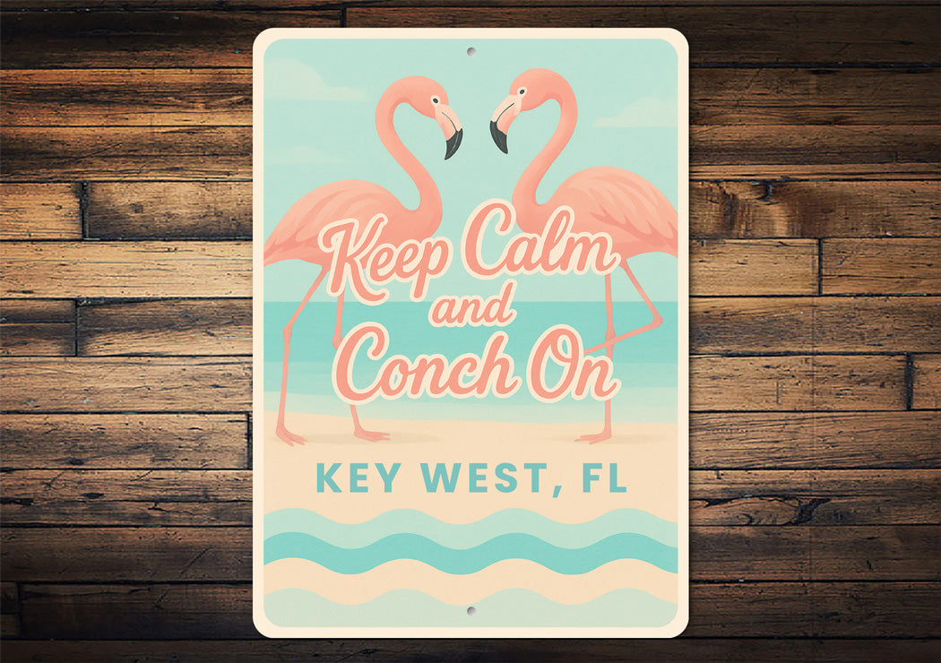 Flamingos Keep Calm And Conch On Pastel Beach Vibes Sign