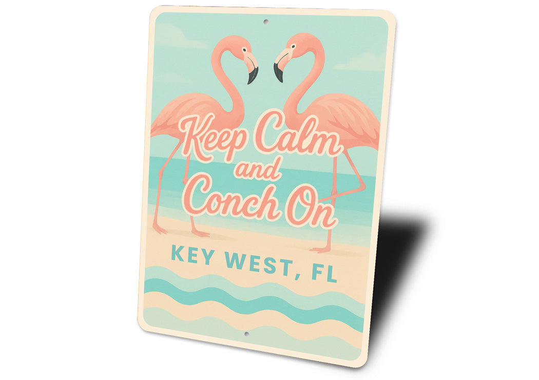 Flamingos Keep Calm And Conch On Pastel Beach Vibes Sign