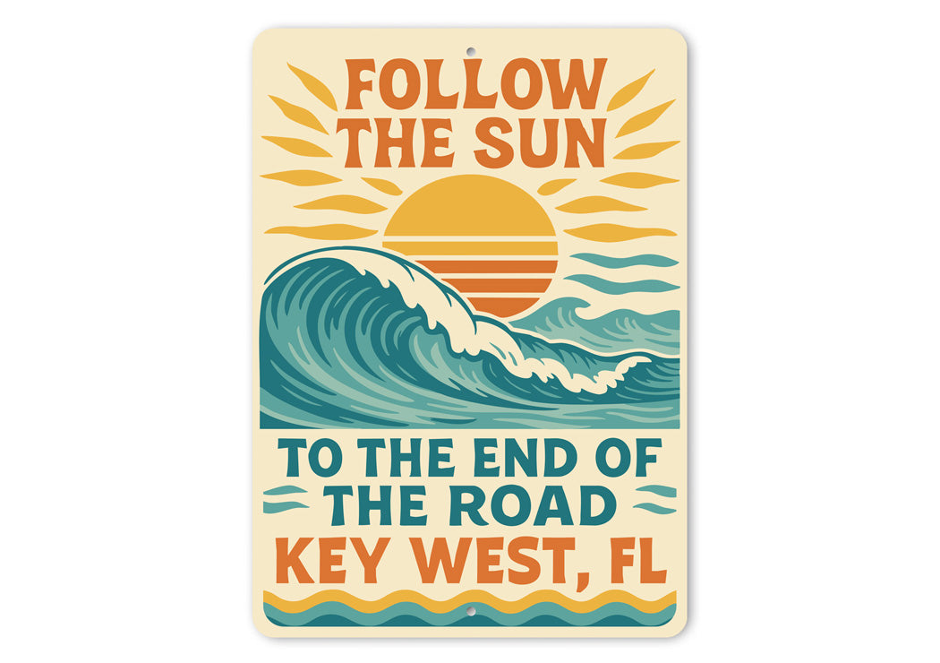 Keywest Follow The Sun Retro Surf Poster Sign