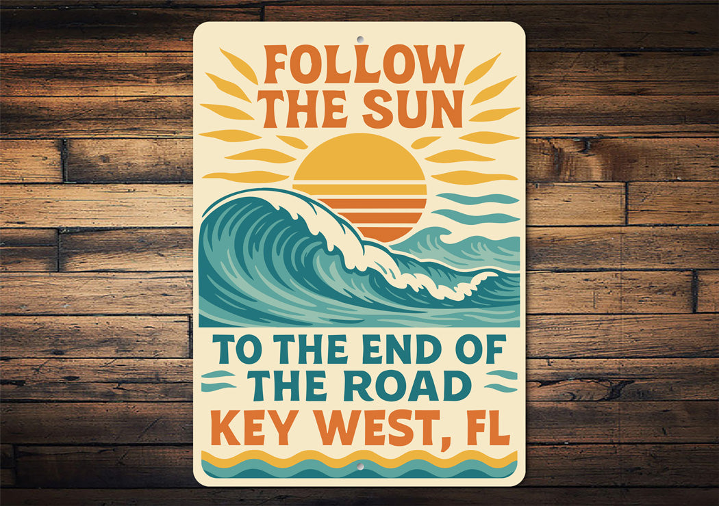 Keywest Follow The Sun Retro Surf Poster Sign