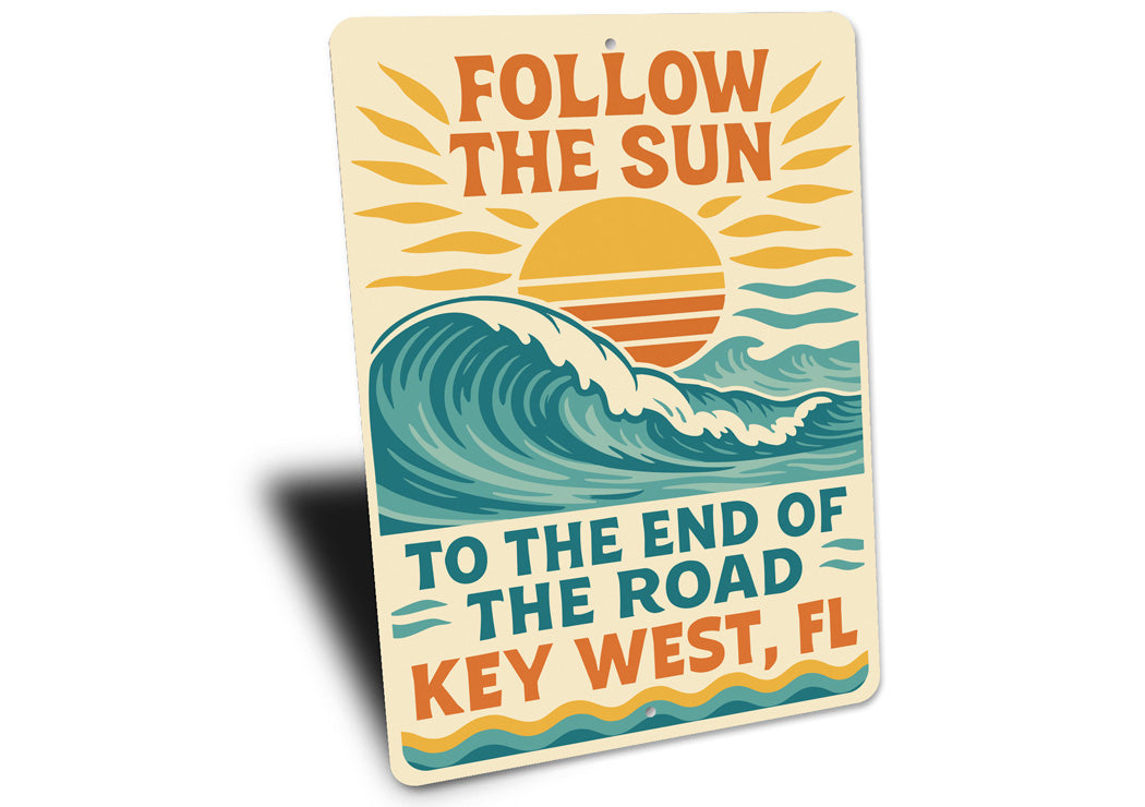 Keywest Follow The Sun Retro Surf Poster Sign