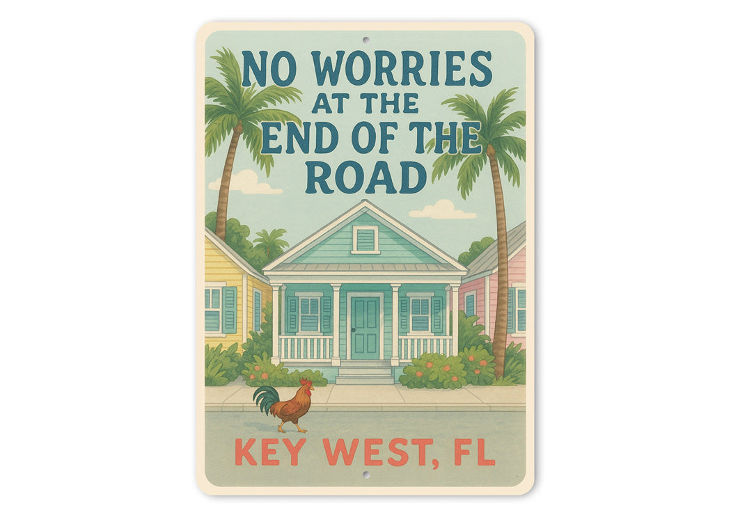 No Worries Key West Rooster Conch Cottage Sign