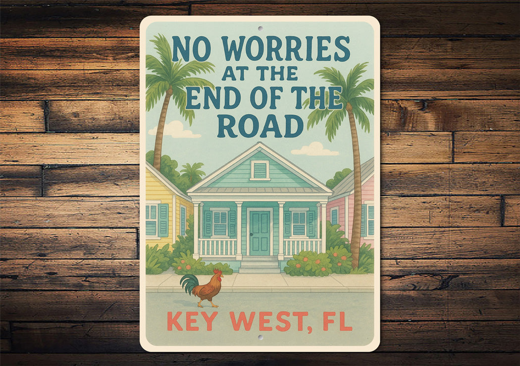 No Worries Key West Rooster Conch Cottage Sign