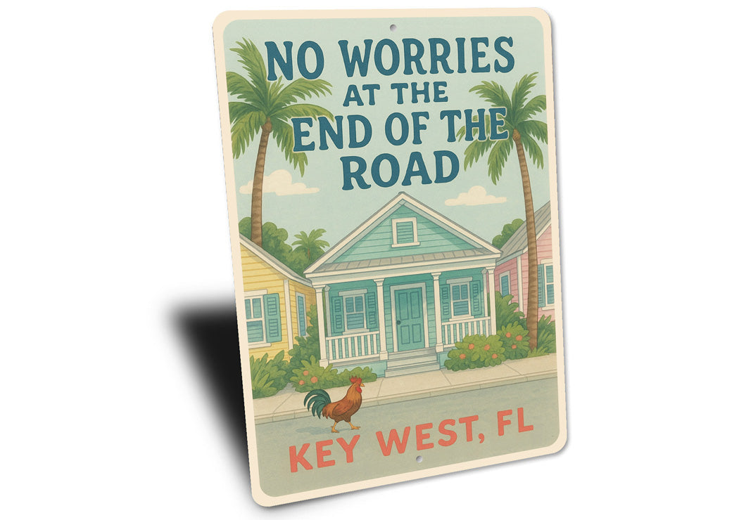 No Worries Key West Rooster Conch Cottage Sign