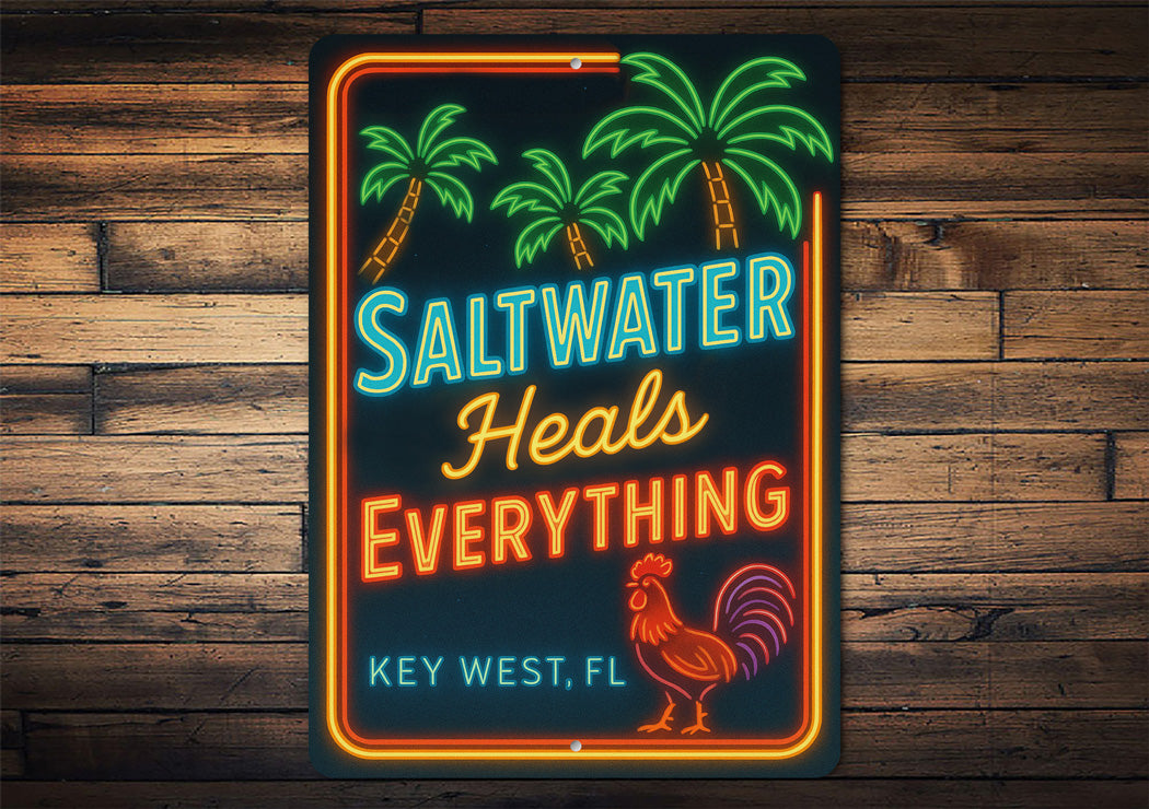 Saltwater Heals Everything Key West Retro Neon Sign
