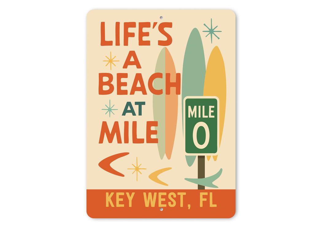 Life's A Beach At Mile 0 Marker Key West Surfboard Sign