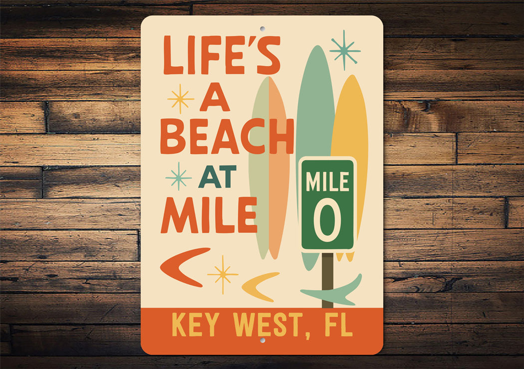 Life's A Beach At Mile 0 Marker Key West Surfboard Sign
