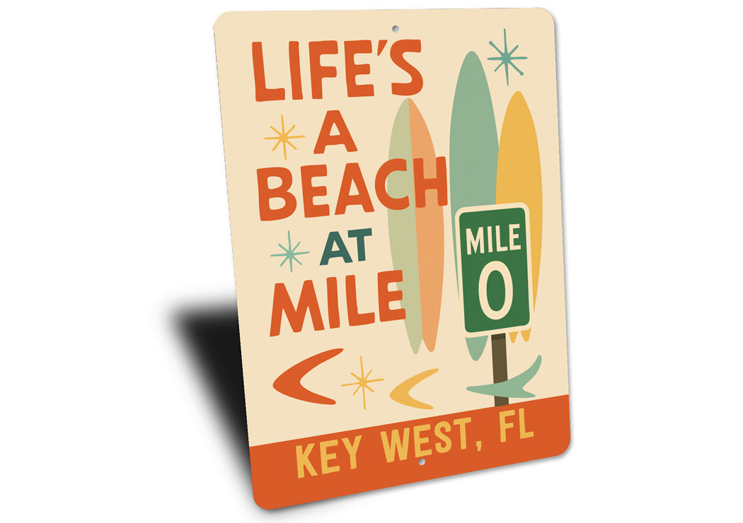 Life's A Beach At Mile 0 Marker Key West Surfboard Sign