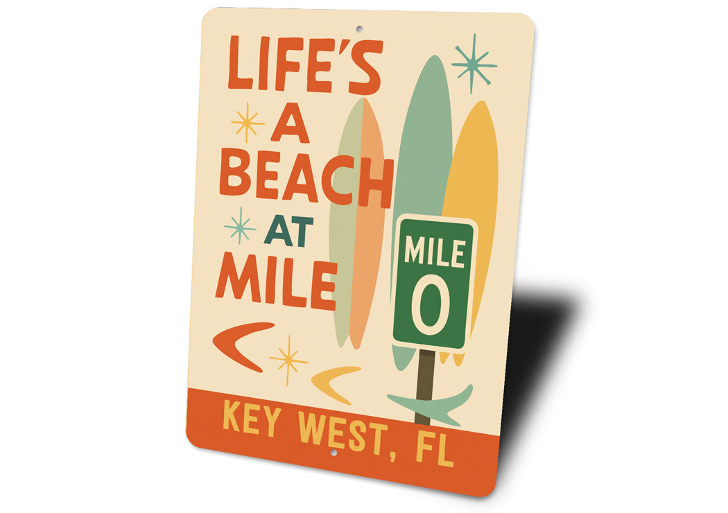 Life's A Beach At Mile 0 Marker Key West Surfboard Sign