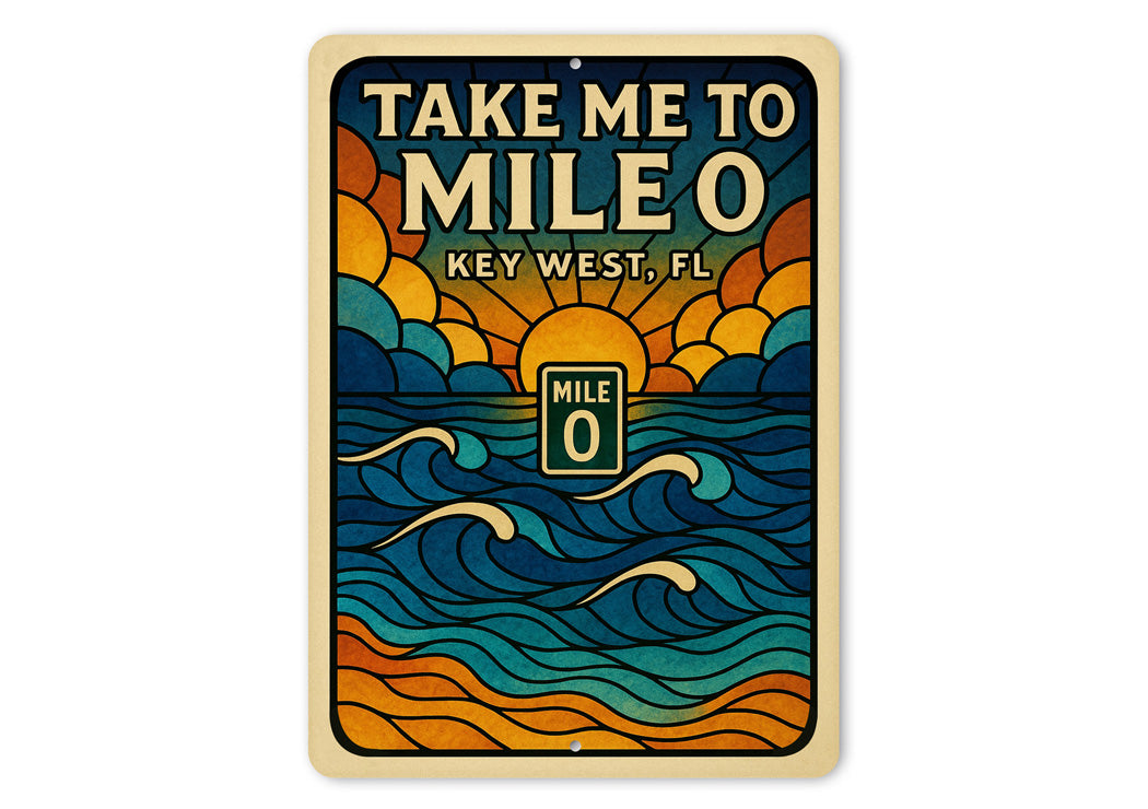 Take Me To Mile 0 Key West Stained Glass Beach Sign