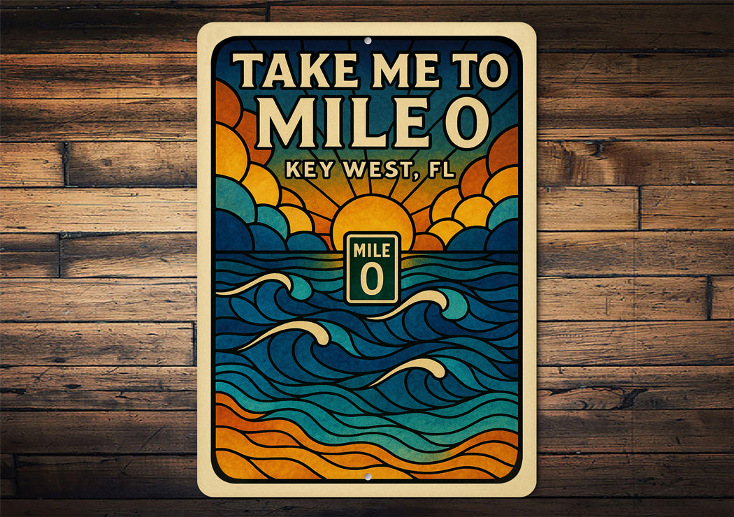 Take Me To Mile 0 Key West Stained Glass Beach Sign