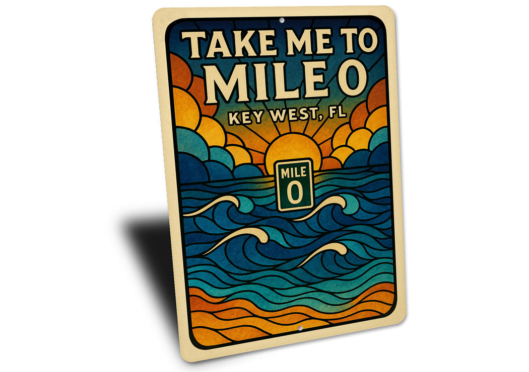 Take Me To Mile 0 Key West Stained Glass Beach Sign