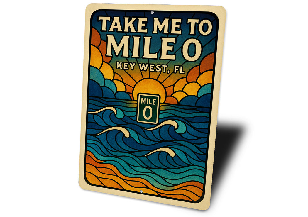 Take Me To Mile 0 Key West Stained Glass Beach Sign