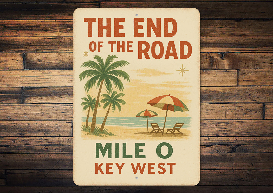 The End Of The Road Key West Mile 0 Beach Retro Sign