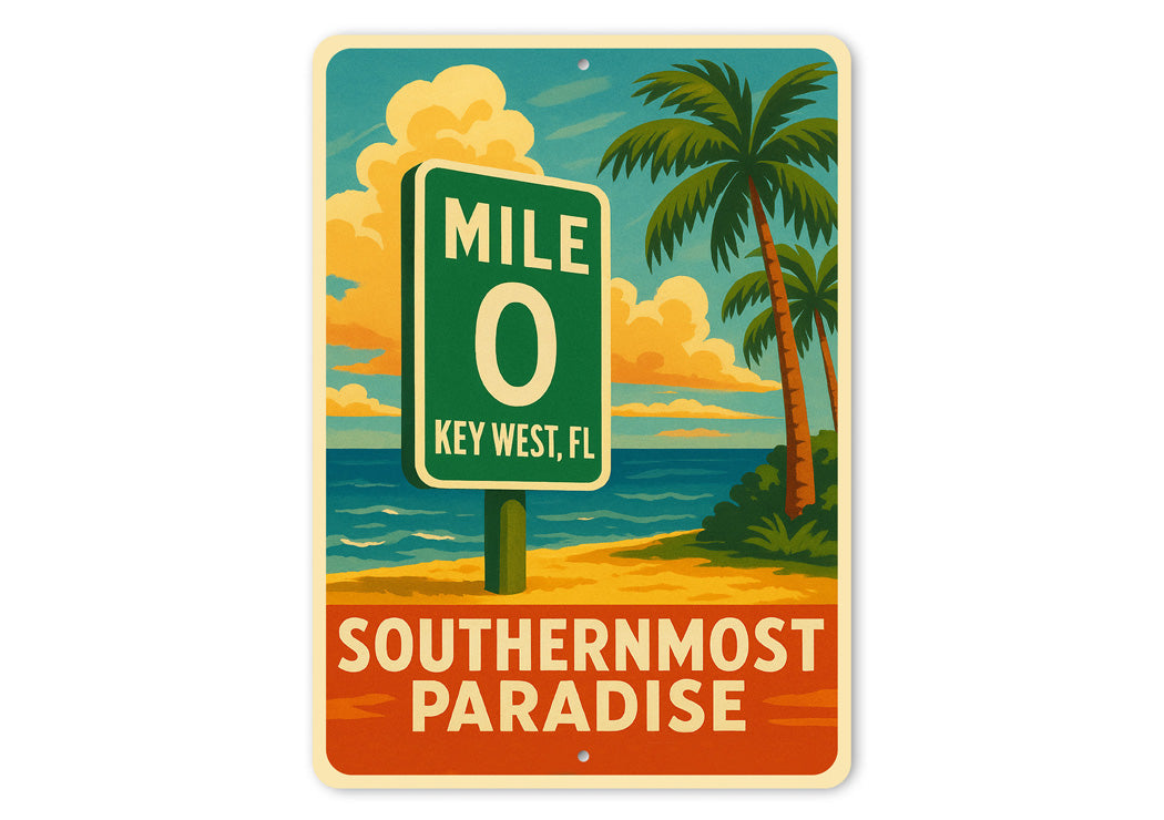 Mile 0 Key West Southernmost Paradise Vintage Travel Sign