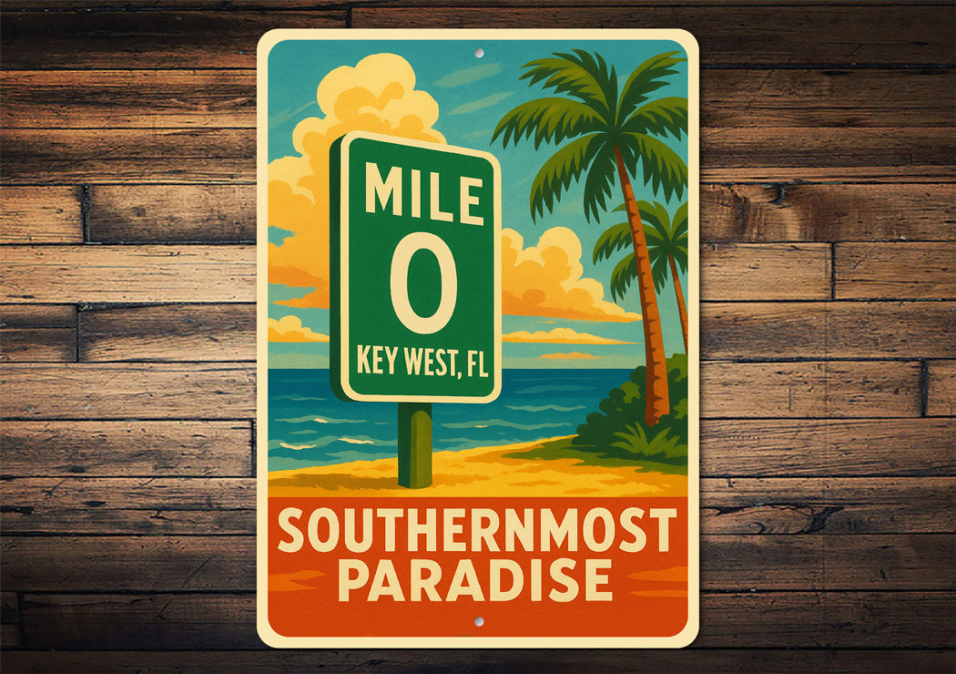Mile 0 Key West Southernmost Paradise Vintage Travel Sign