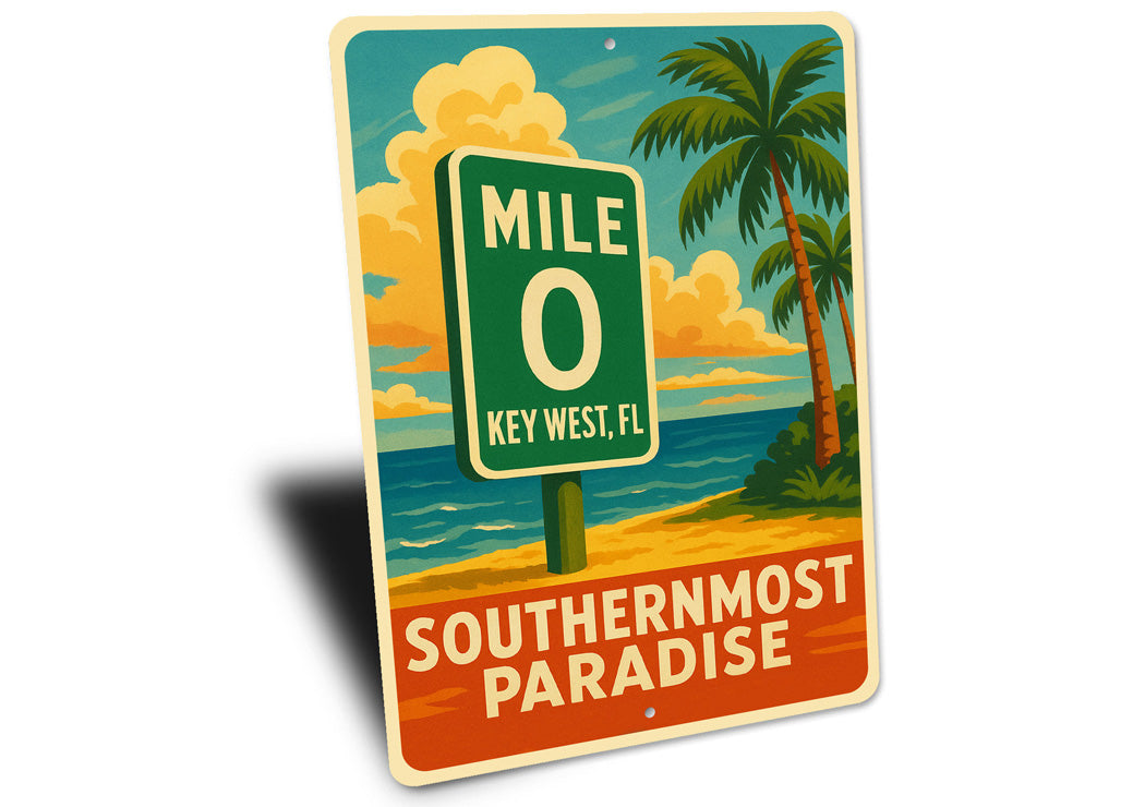 Mile 0 Key West Southernmost Paradise Vintage Travel Sign