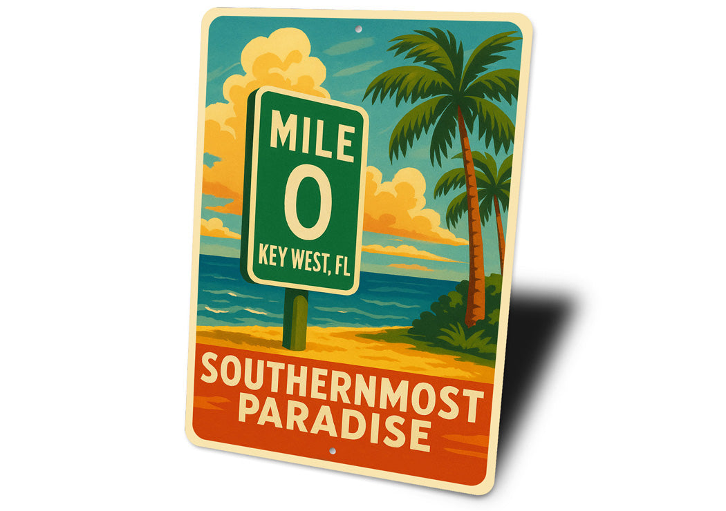 Mile 0 Key West Southernmost Paradise Vintage Travel Sign