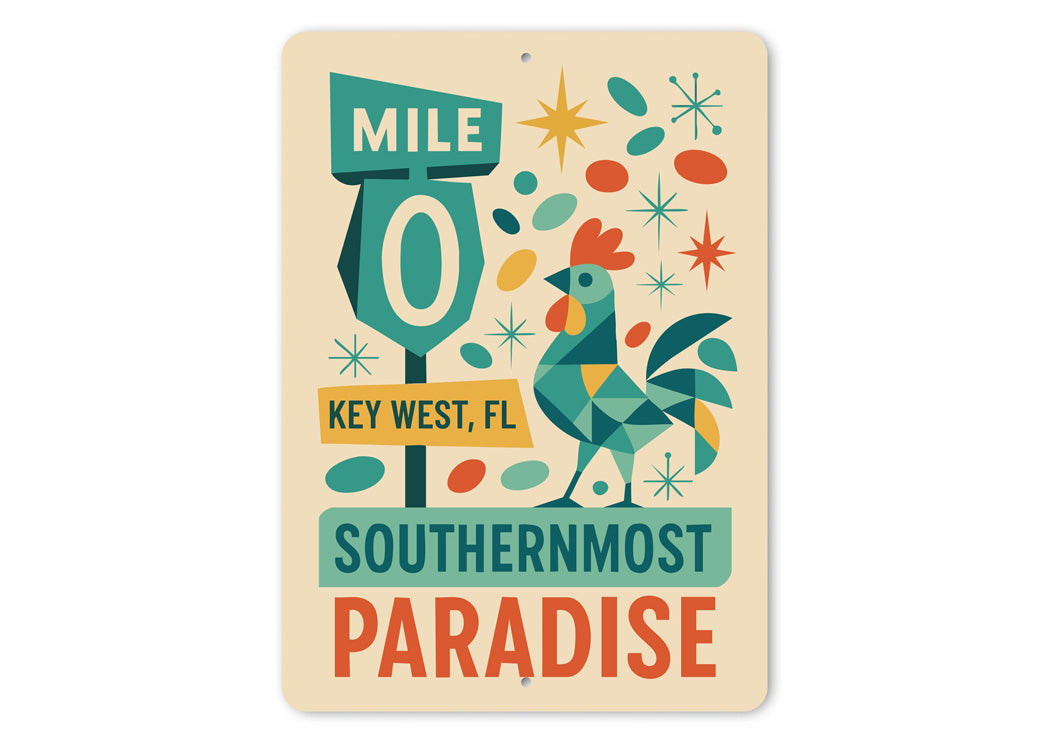 Mile 0 Key West Paradise Mid-Century Geometric Style Sign