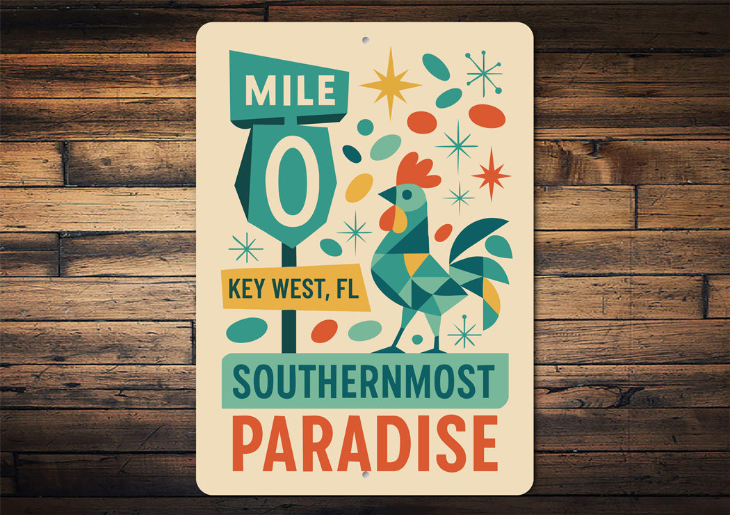 Mile 0 Key West Paradise Mid-Century Geometric Style Sign