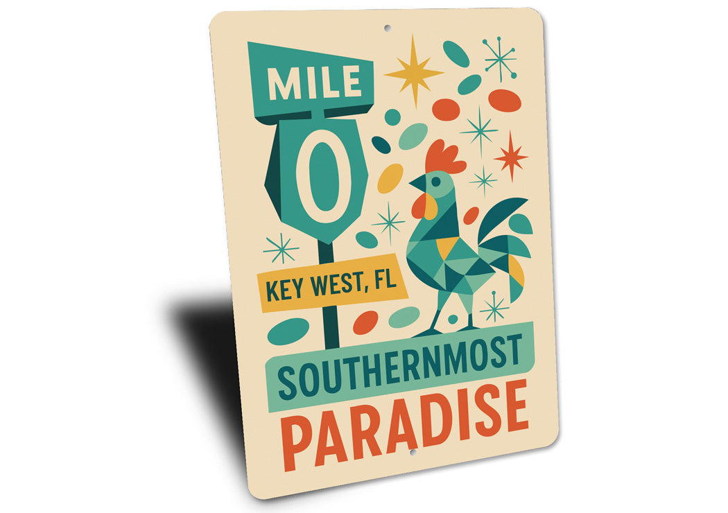 Mile 0 Key West Paradise Mid-Century Geometric Style Sign