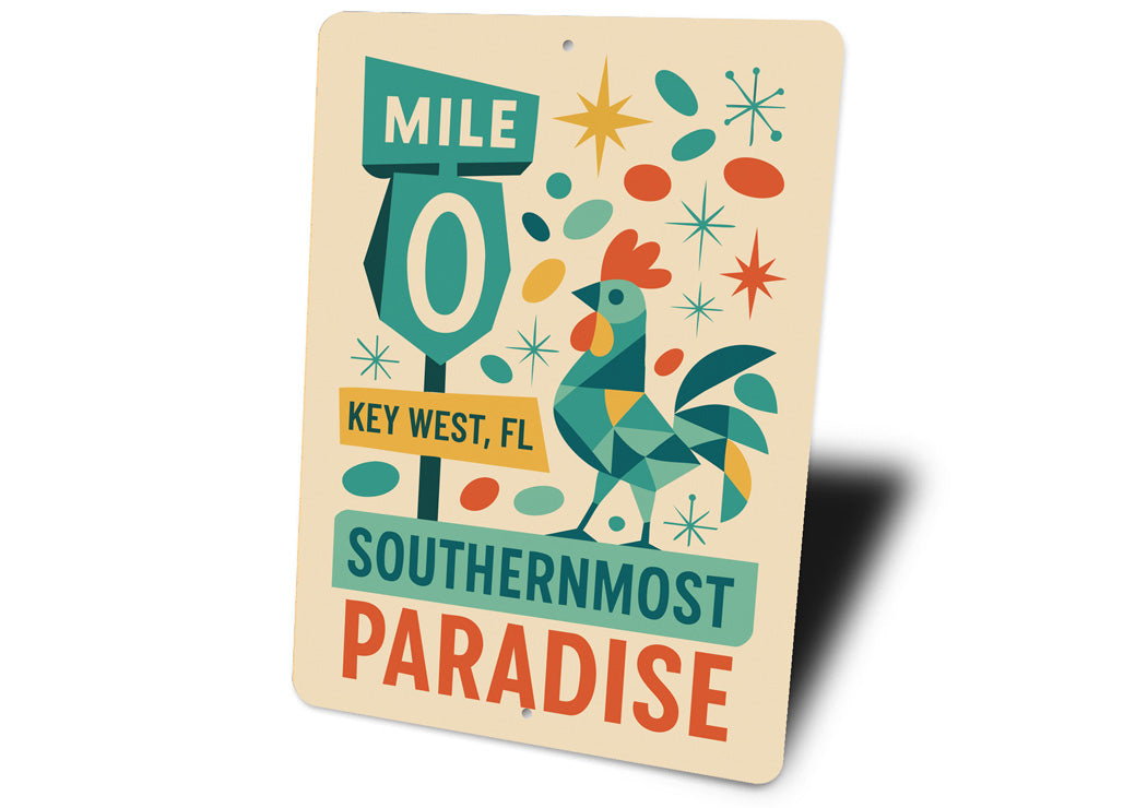 Mile 0 Key West Paradise Mid-Century Geometric Style Sign