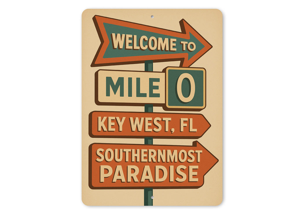 Welcome To Mile 0 Key West Retro Motel Sign