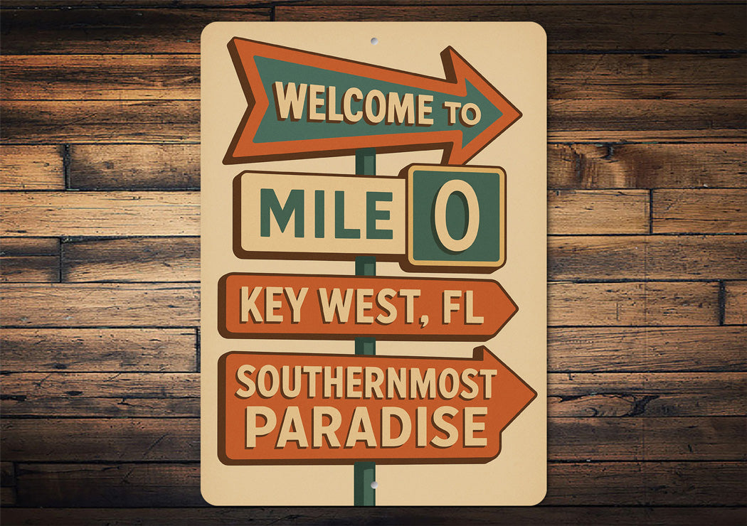 Welcome To Mile 0 Key West Retro Motel Sign
