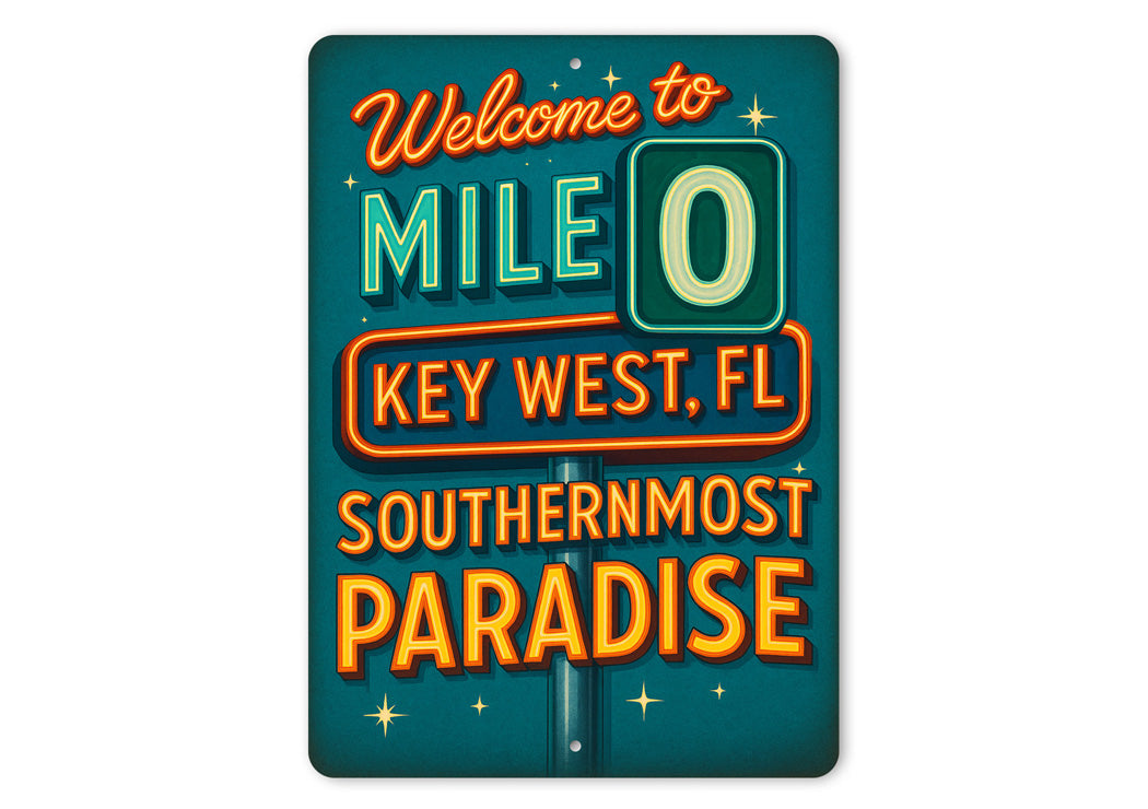 Welcome To Mile 0 Key West Florida Retro Neon Sign