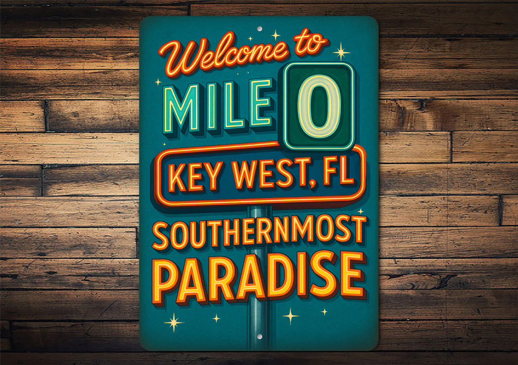 Welcome To Mile 0 Key West Florida Retro Neon Sign