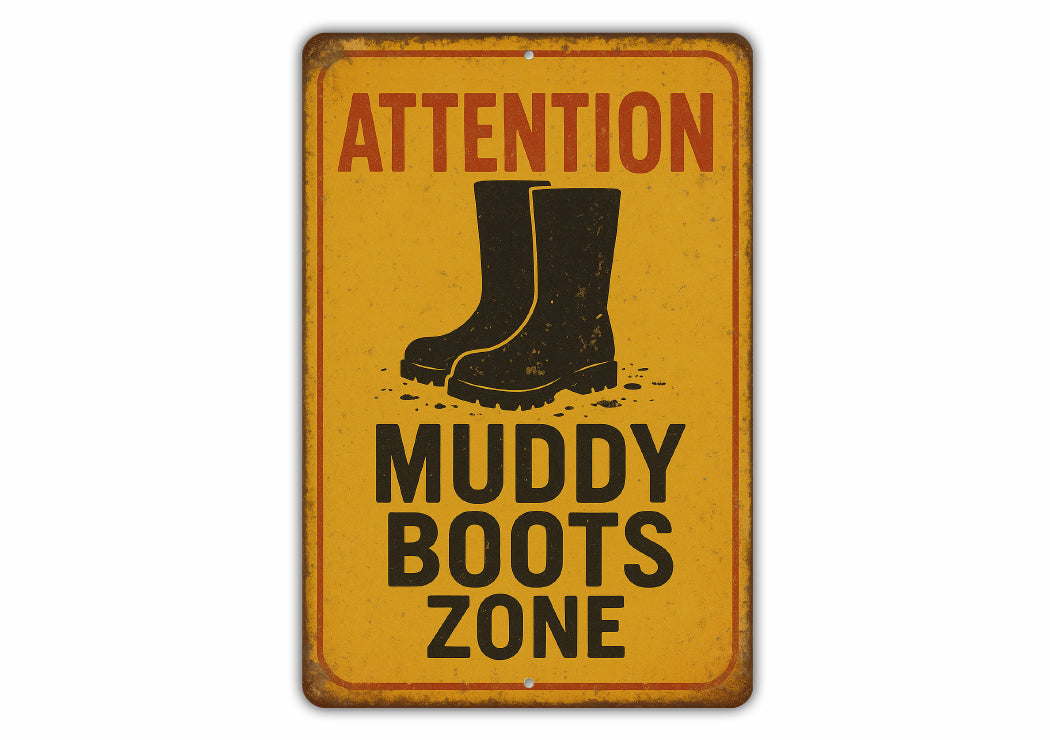 Attention Muddy Boots Zone Rustic Barn Sign