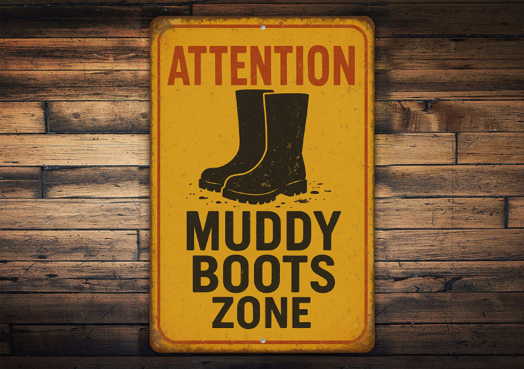 Attention Muddy Boots Zone Rustic Barn Sign
