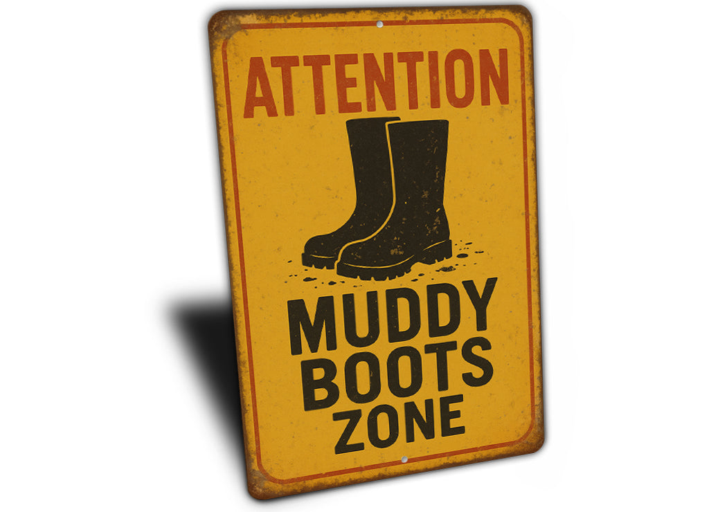 Attention Muddy Boots Zone Rustic Barn Sign