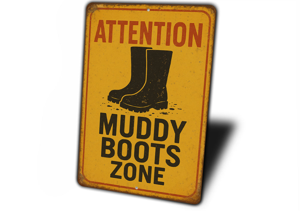 Attention Muddy Boots Zone Rustic Barn Sign
