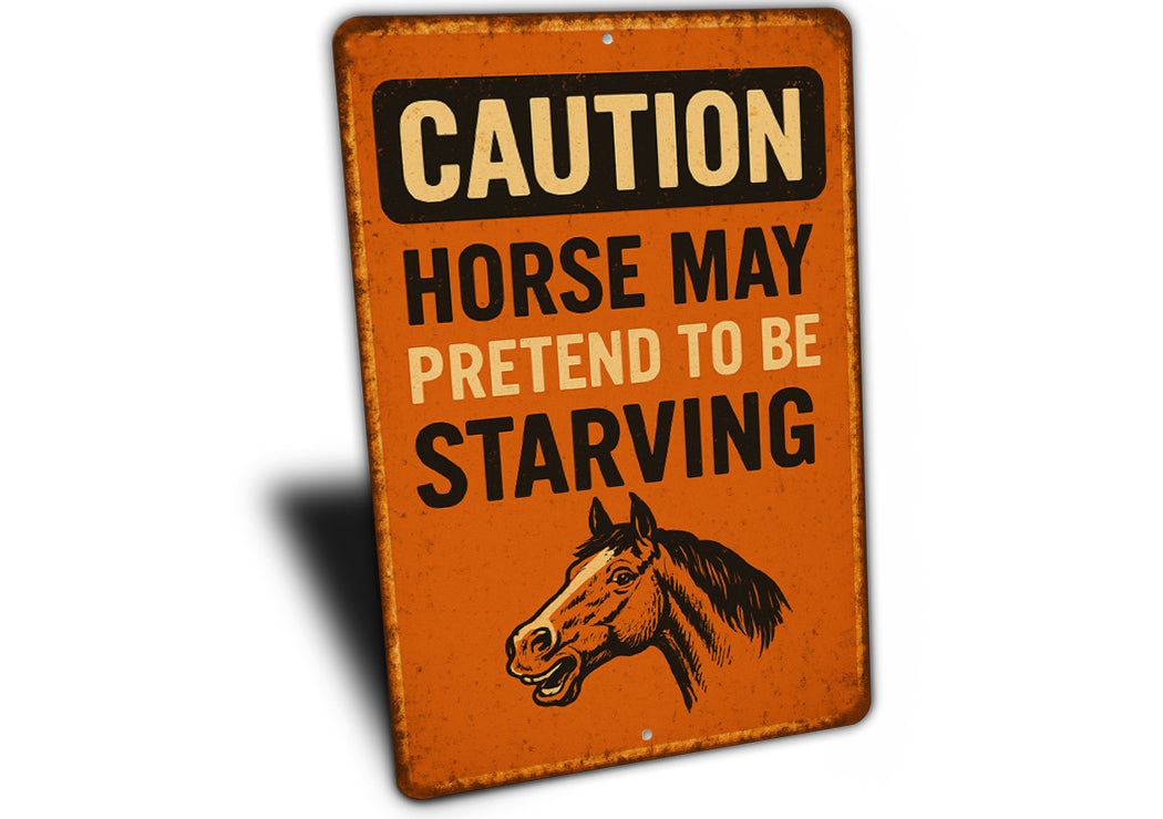 Horse May Pretend Starving Funny Horse Stall Rustic Sign