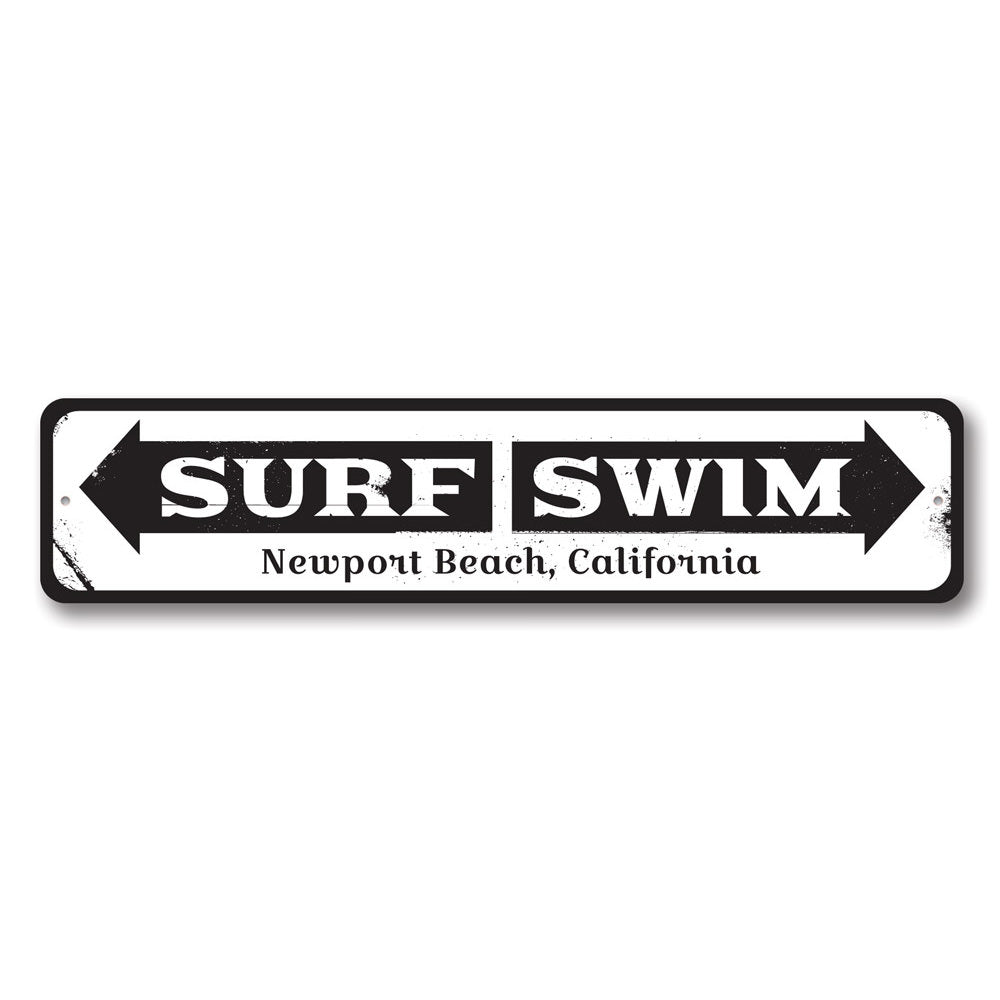 Surf Swim Arrow Sign Aluminum Sign