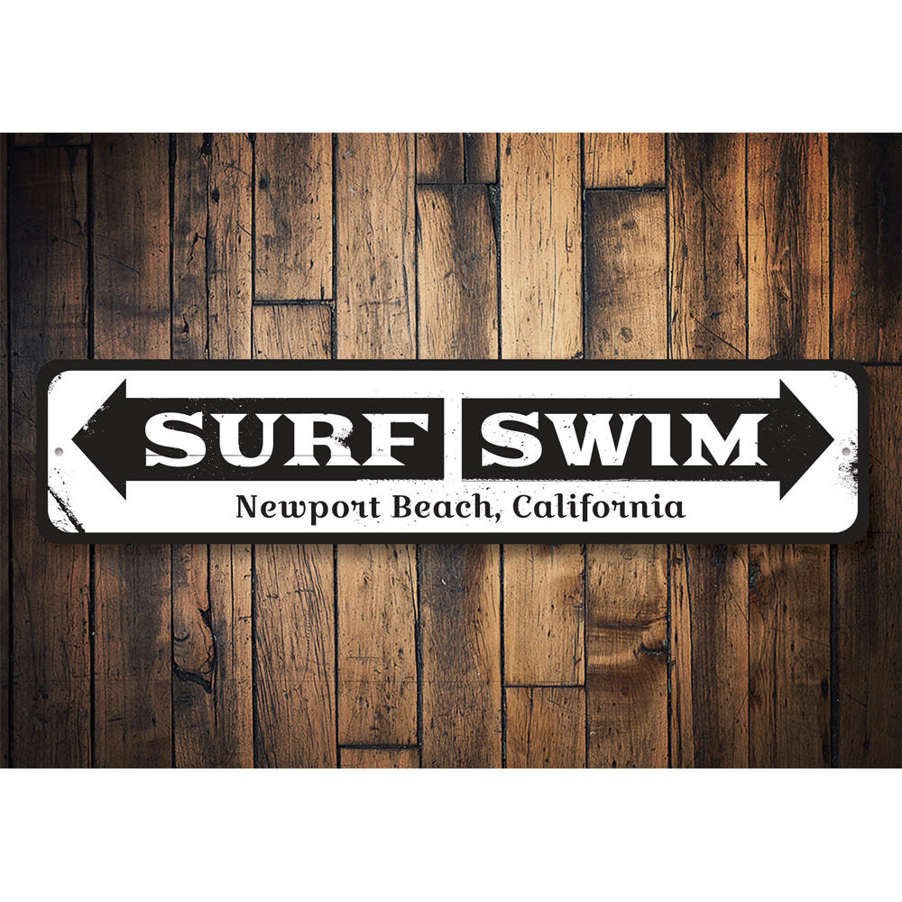 Surf Swim Arrow Sign Aluminum Sign