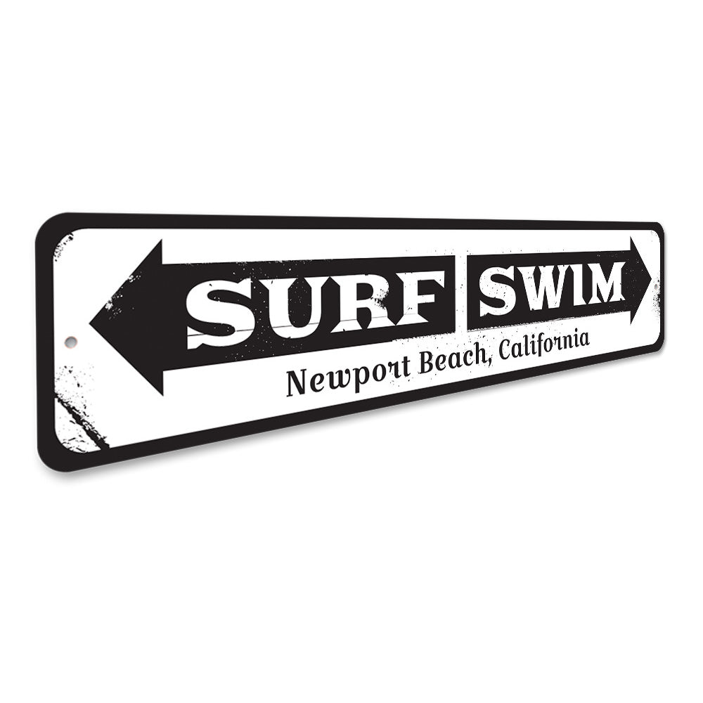 Surf Swim Arrow Sign Aluminum Sign