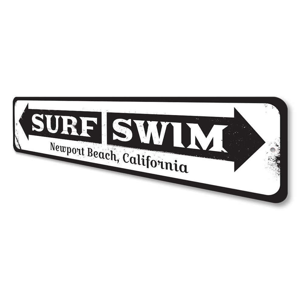 Surf Swim Arrow Sign Aluminum Sign