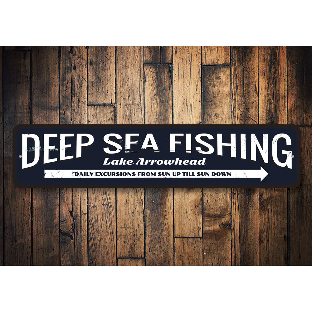 Deep Sea Fishing Arrow Sign Aluminum Sign