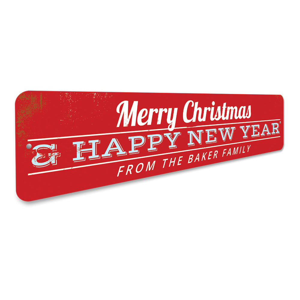 Merry Christmas & Happy New Year Family Sign Aluminum Sign