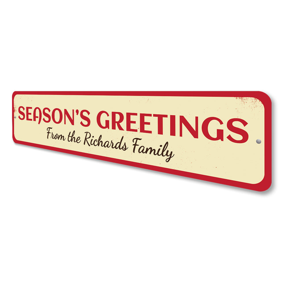 Season's Greetings Family Name Sign Aluminum Sign