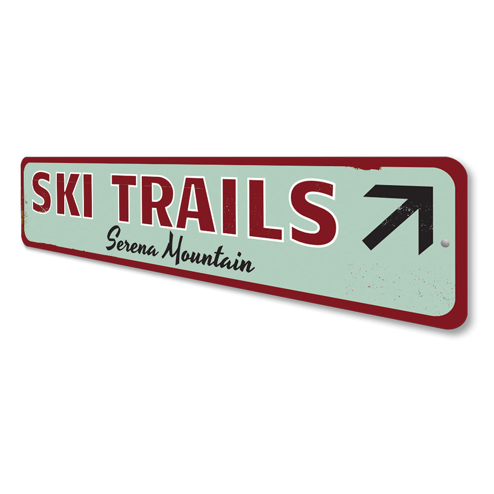 Mountain Ski Trails Arrow Sign Aluminum Sign