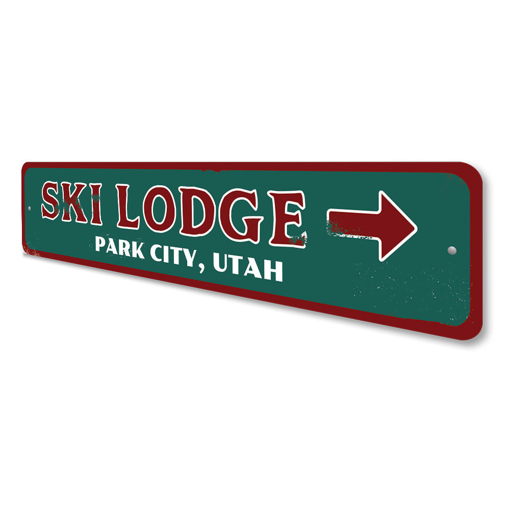Ski Lodge Arrow Sign Aluminum Sign