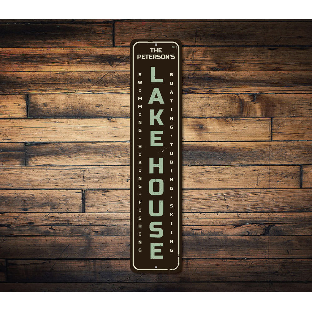 Family Name Lake House Vertical Sign Aluminum Sign