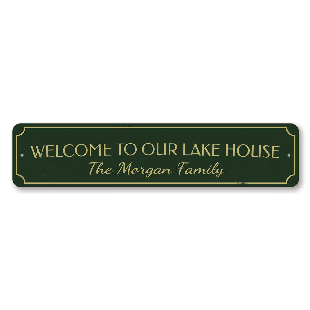Welcome Family Name Lake House Vertical Sign Aluminum Sign