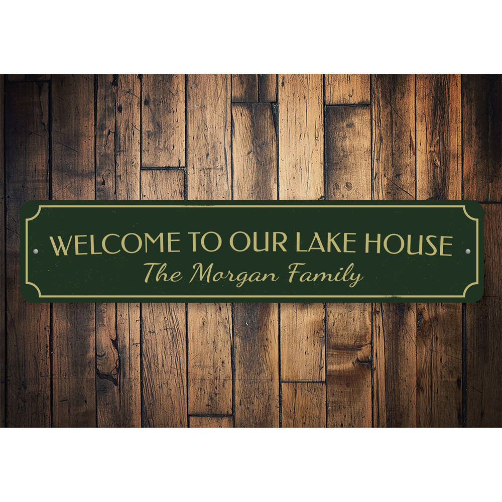 Welcome Family Name Lake House Vertical Sign Aluminum Sign
