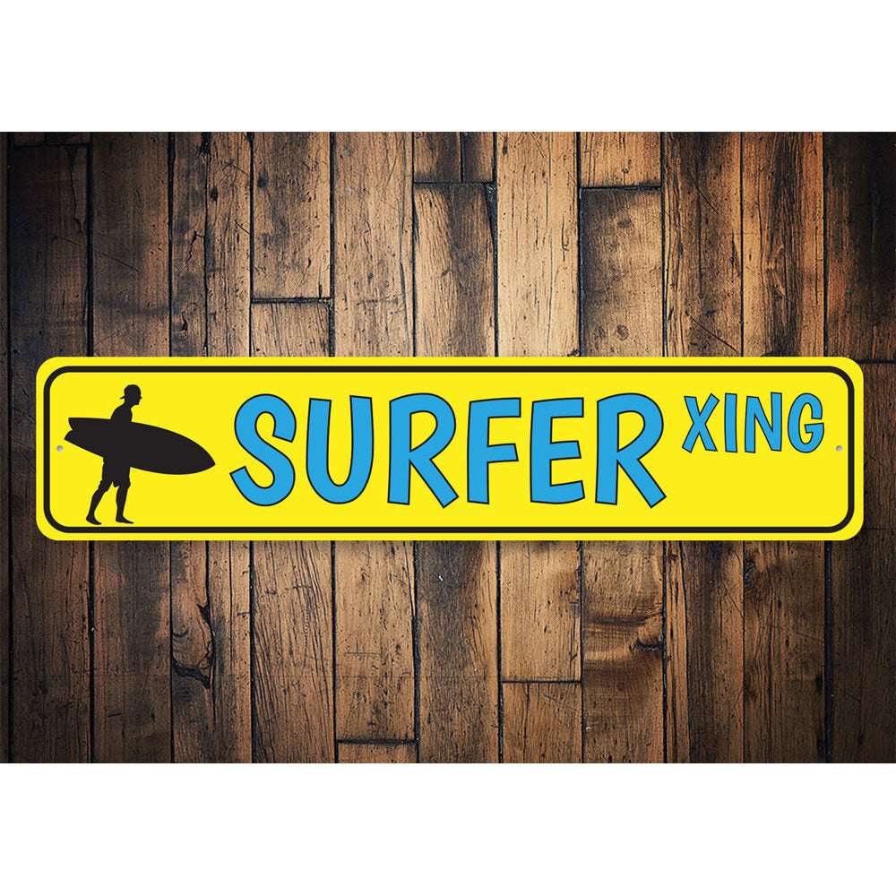 Surfer Crossing Sign Aluminum Sign